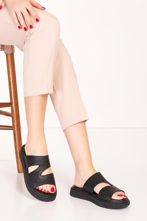 Gondol Hakiki Deri Anatomik Taban Rahat Günlük Terlik msa.1007 - Siyah - 36