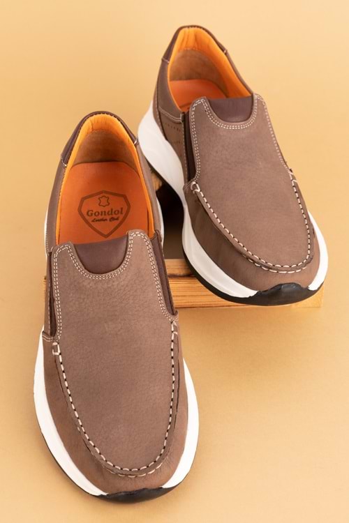 Gondol Içi Dışı Hakiki Deri Günlük Rahat Hafif Ayakkabı src.609 - Vizon Nubuk - 40