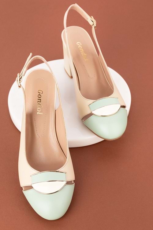 Gondol Hakiki Deri Toka Detaylı Şık Topuklu Ayakkabı ast.6725 - Bej - 35