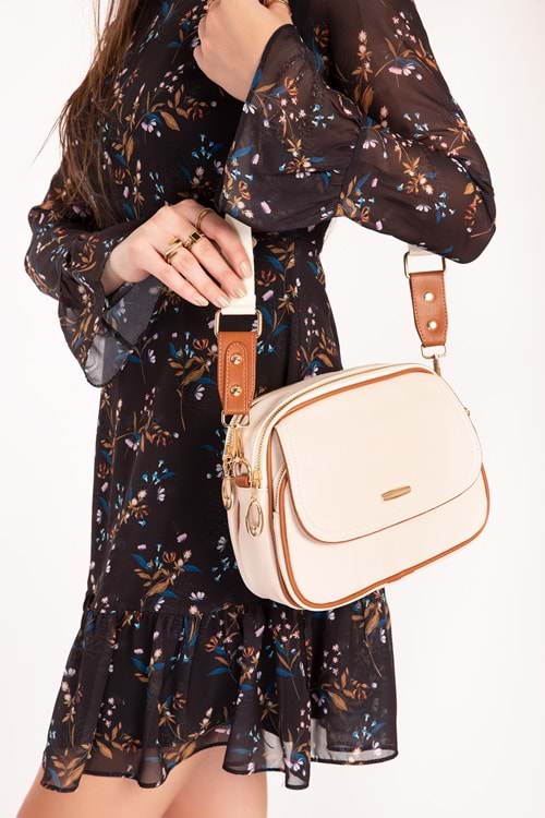 Gondol Kadın Çift Bölmeli Şık Günlük Çanta ald.1407 - Bej