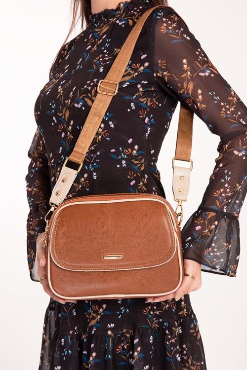 Gondol Kadın Çift Bölmeli Şık Günlük Çanta ald.1407 - Taba - TEK EBAT