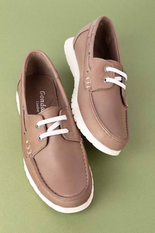 Gondol Kadın İçi Dışı Hakiki Deri Esnek Hafif Rahat Loafer ell.7005 - Vizon - 36