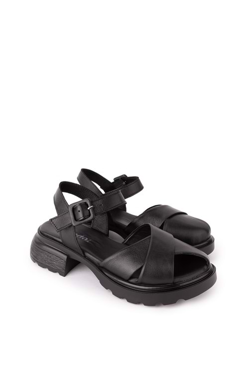 Gondol Hakiki Deri Rahat Şık Sandalet elnr.523 - Siyah - 41