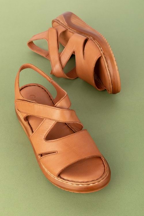 Gondol Hakiki Deri Ortopedik Taban Rahat Günlük Sandalet ımk.073 - Taba - 41