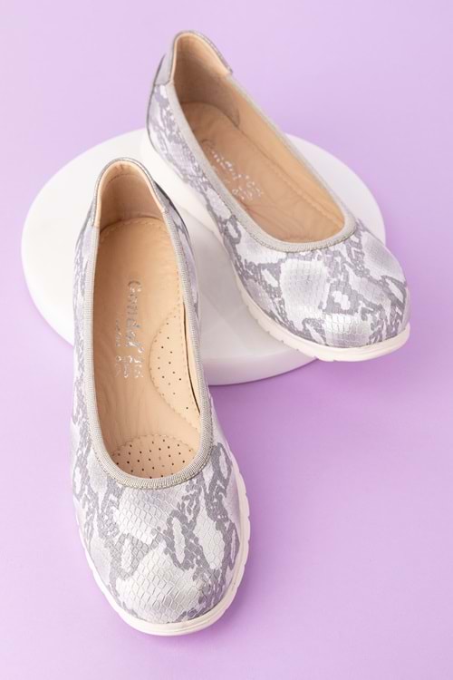 Gondol Kadın Hakiki Deri Çok Hafif Rahat Günlük Babet ell.6311 - Gri Yılan - 40