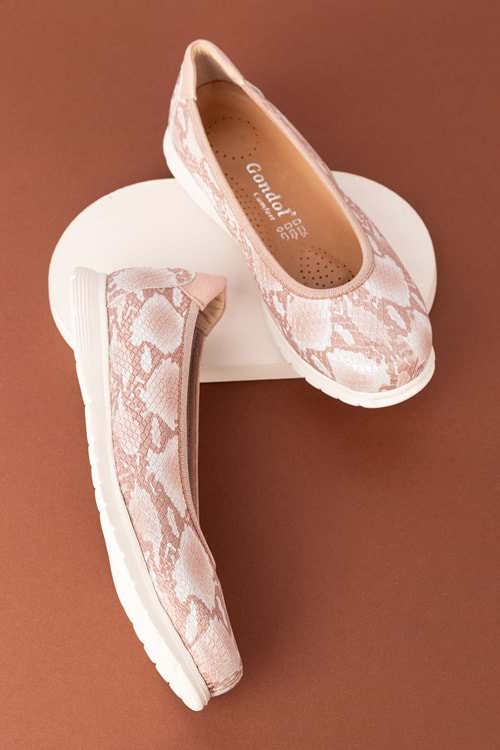 Gondol Kadın Hakiki Deri Çok Hafif Rahat Günlük Babet ell.6311 - Pudra Yılan - 41