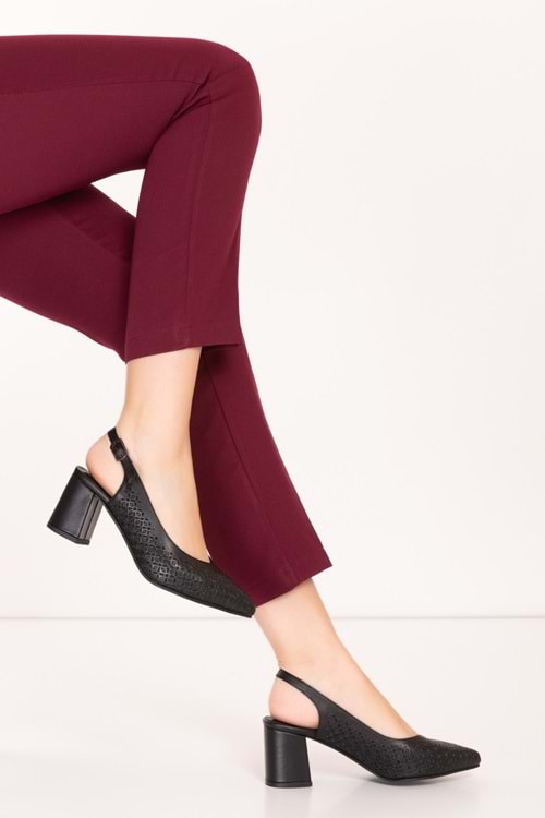 Gondol Hakiki Deri Lazer Kesim Şık Topuklu Ayakkabı şhn.2007 - Siyah - 40