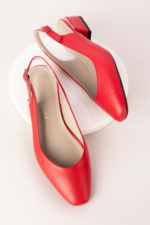 Gondol Hakiki Deri Kısa Topuklu Ayakkabı vdt.08 - kırmızı - 40