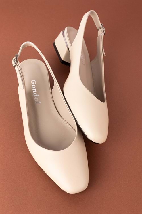 Gondol Hakiki Deri Kısa Topuklu Ayakkabı vdt.08 - Bej - 39