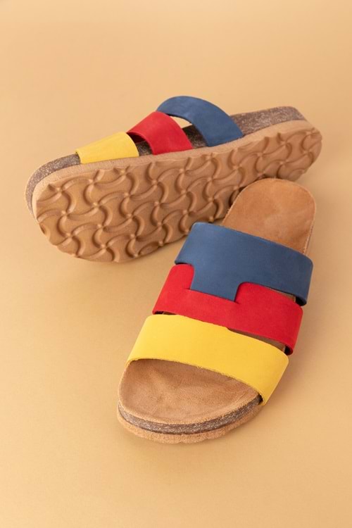 Gondol Kadın Hakiki Deri Rahat Günlük Renkli Terlik usl.2514 - Multi - 37