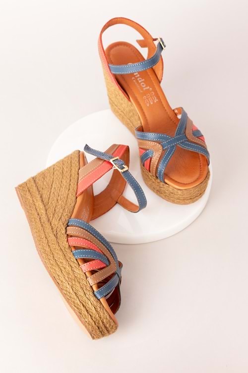 Gondol Kadın Hakiki Deri Dolgu Topuk Platform Sandalet ell.4389 - Multi - 41