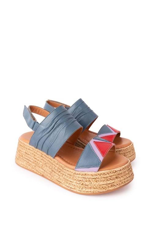 Gondol Kadın Hakiki Deri Platform Tabanlı Sandalet mlk.2056 - Mavi - 41