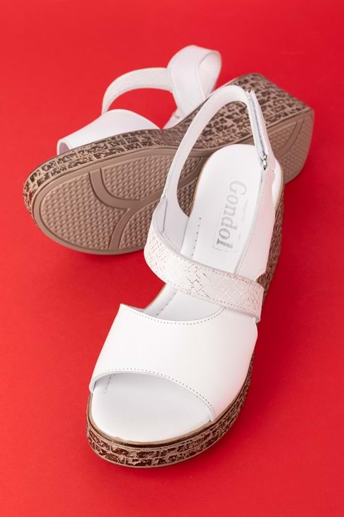 Gondol Kadın Hakiki Deri Dolgu Topuklu Günlük Sandalet elnr.549 - Beyaz - 40