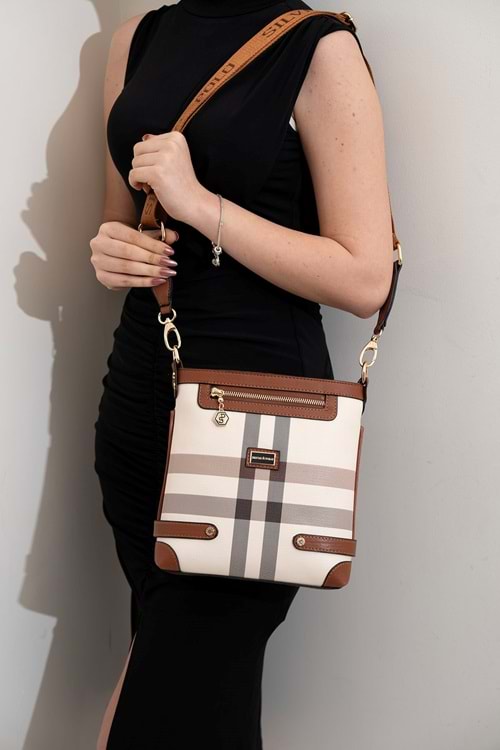 Gondol Kadın Günlük Şık Kullanışlı Omuz Çantası sp.1120 - Bej Ekose