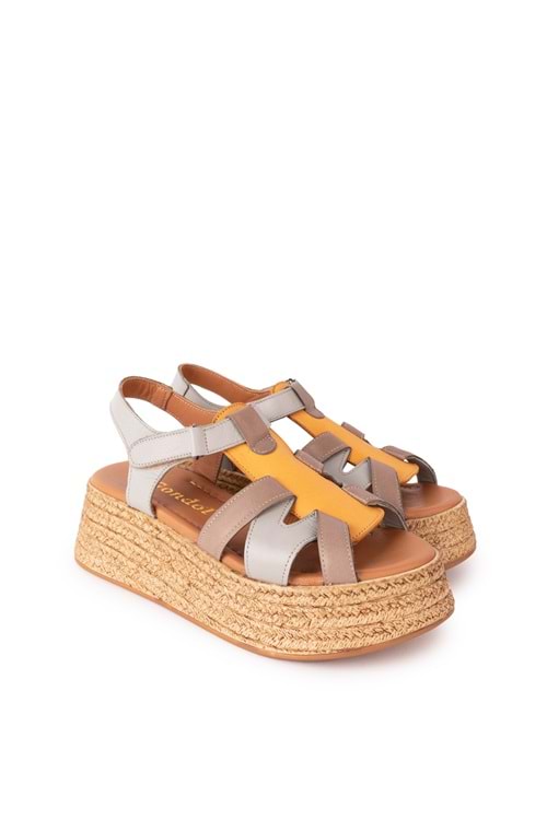Gondol Kadın Hakiki Deri Platform Tabanlı Sandalet mlk.5204 - Gri - 41