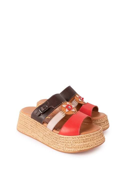 Gondol Kadın Hakiki Deri Platform Topuklu Terlik mlk.5254 - Kırmızı Kombin - 41