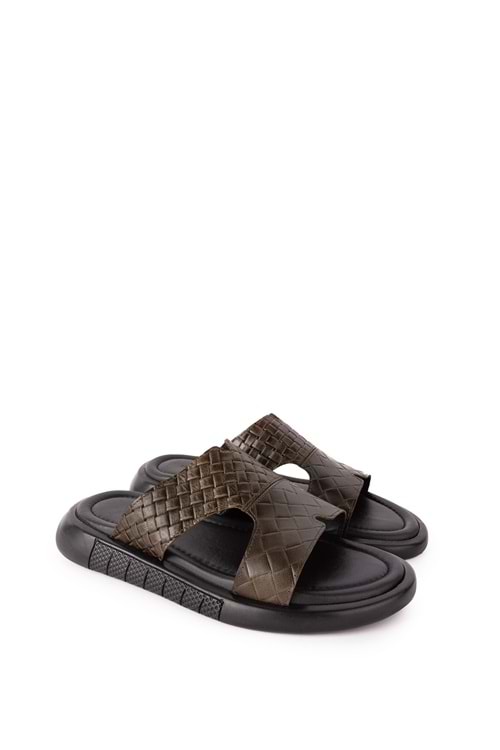 Gondol Erkek Hakiki Deri Terlik esm.427 - Haki - 42