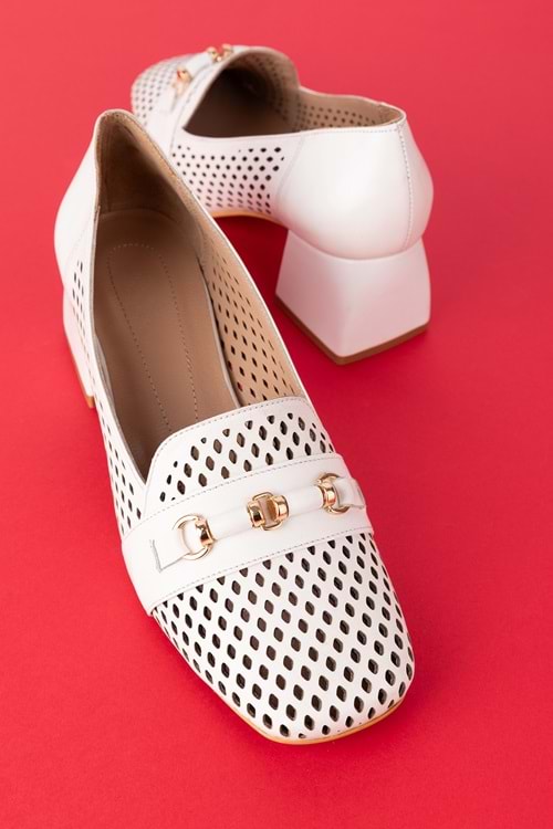 Gondol Kadın Hakiki Deri Lazer Delikli Topuklu Ayakkabı ast.7480 - Beyaz - 40