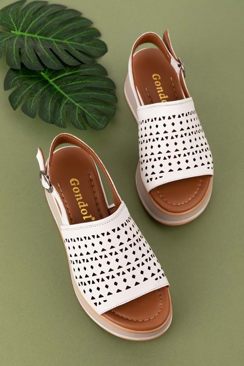 Gondol Kadın Hakiki Deri Platform Tabanlı Sandalet mlk.5353 - Beyaz - 40