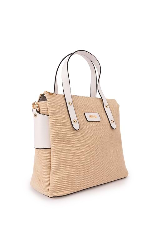 Gondol Kadın Çift Bölmeli Şık Günlük Çanta ald.2706 - Hasır Beyaz - TEK EBAT