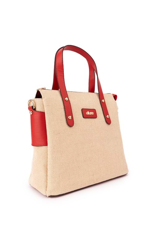 Gondol Kadın Çift Bölmeli Şık Günlük Çanta ald.2706 - Hasır Kırmızı - TEK EBAT