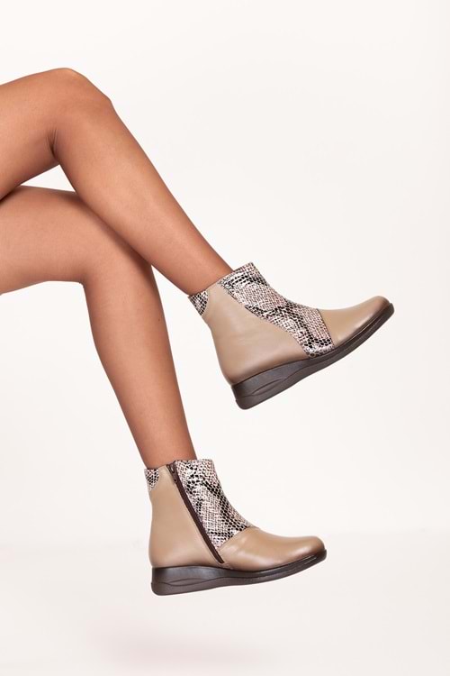 Gondol Kadın Hakiki Deri Yılan Detaylı Bot elnr.5912 - Vizon Yılan - 36