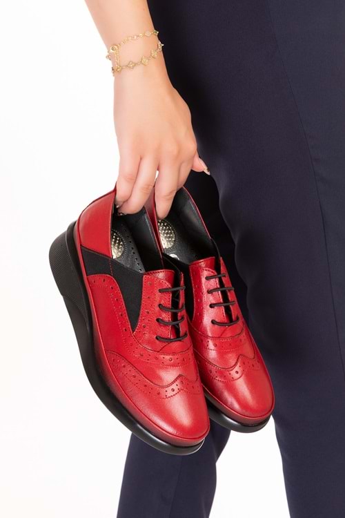 Gondol Hakiki Deri Anatomik Taban Rahat Ayakkabı elnr.3803 - kırmızı - 37