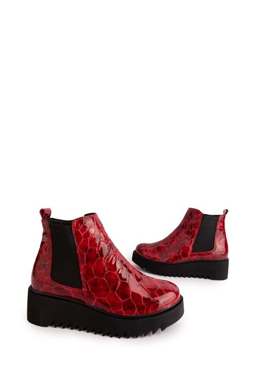 Gondol Kadın Hakiki Deri Dolgu Topuklu Hafif Bot ast.3409 - Kırmızı Croco - 36