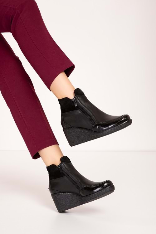 Gondol Kadın Hakiki Deri Günlük Anne Botu ell.7111 - Siyah - 37