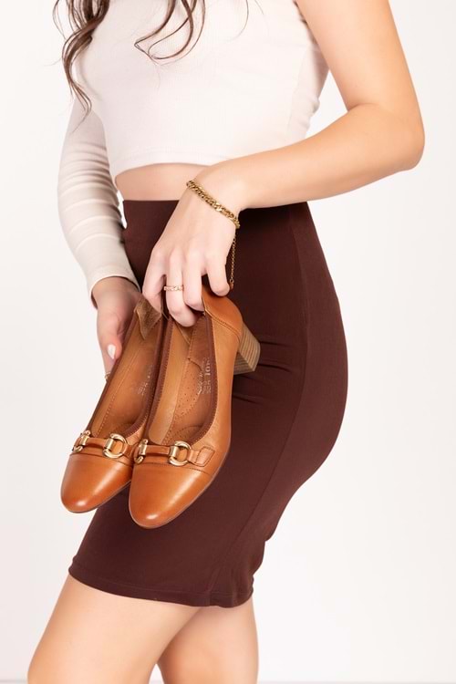 Gondol Kadın Hakiki Deri Günlük Rahat Topuklu Ayakkabı ell.7218 - Nude - 42