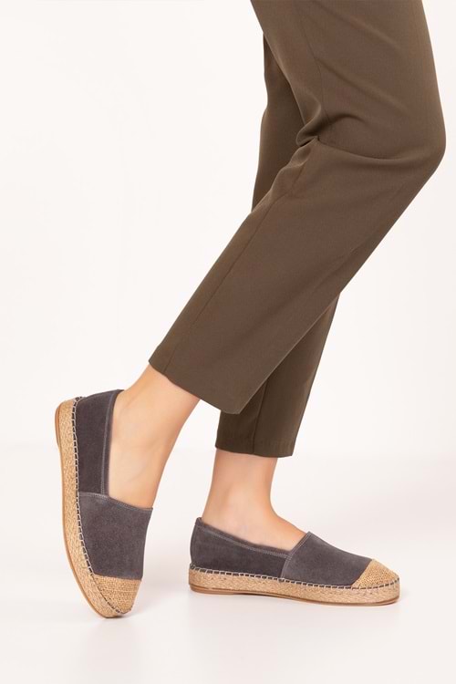 Gondol Hakiki Deri Günlük Espadril alpx.422 - Gri - 36