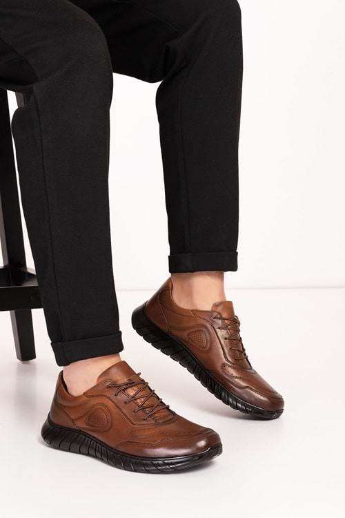 Gondol Erkek Hakiki Deri Hafif Esnek Kaymaz Taban Ayakkabı af.2500 - Taba - 45