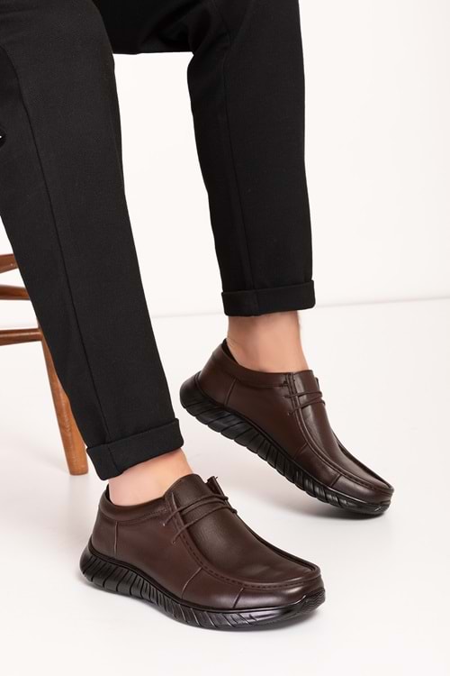 Gondol Erkek Hakiki Deri Hafif Esnek Kaymaz Taban Ayakkabı af.1453 - Kahverengi - 40