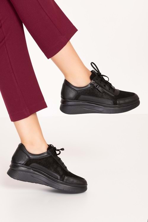 Gondol Hakiki Deri Anatomik Taban Rahat Fermuarlı Ayakkabı usl.2149 - Siyah - 36