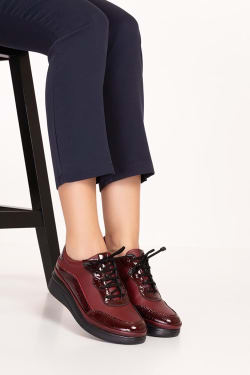 Gondol Hakiki Deri Anatomik Taban Rahat Ayakkabı usl.2153 - Bordo Petek - 36