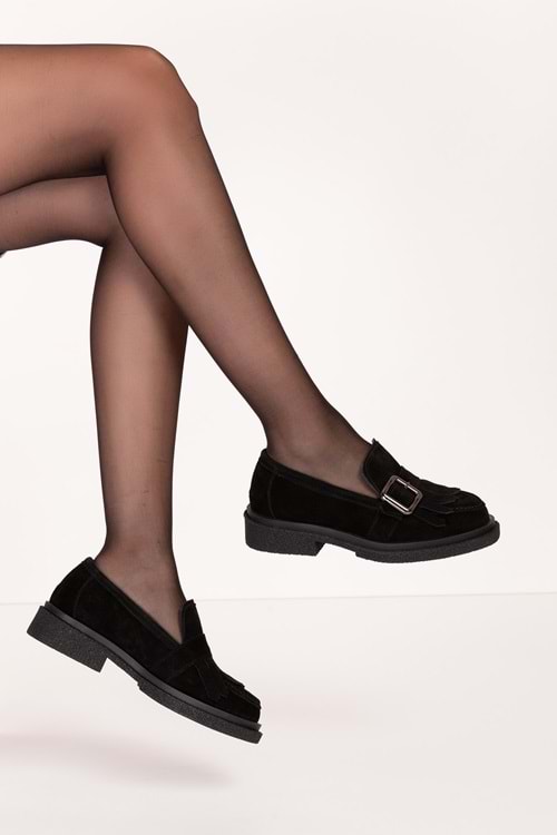 Gondol Hakiki Deri Kalın Taban Makosen Loafer rg.7002 - Siyah Süet - 36