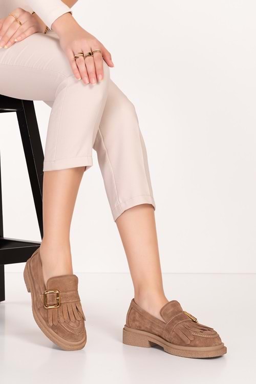 Gondol Hakiki Deri Kalın Taban Makosen Loafer rg.7002 - Taba Süet - 38