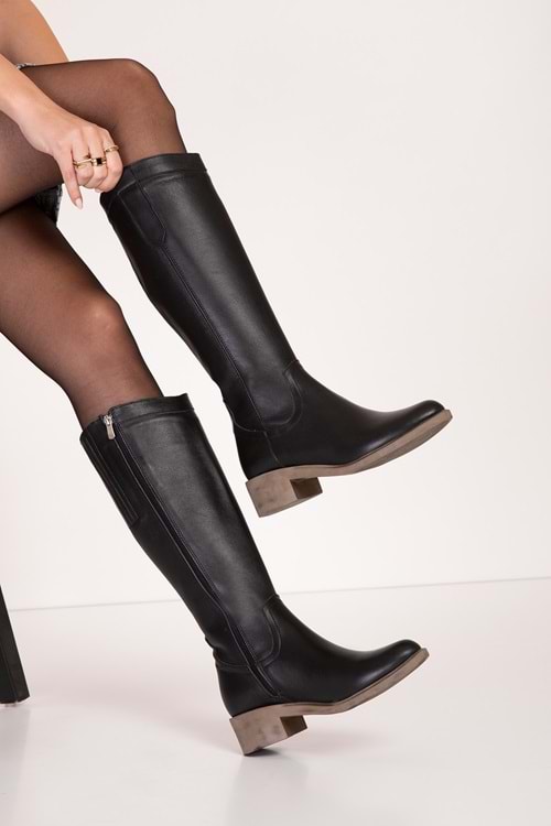 Gondol Hakiki Deri Kısa Topuklu Çizme anl.2872 - Siyah - 36