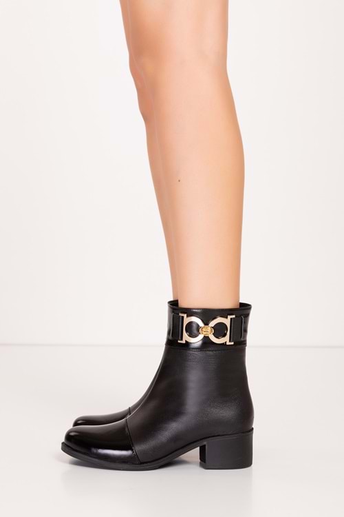 Gondol Kadın Hakiki Deri Kısa Topuklu Klasik Bot anl.2913 - siyah rugan - 36