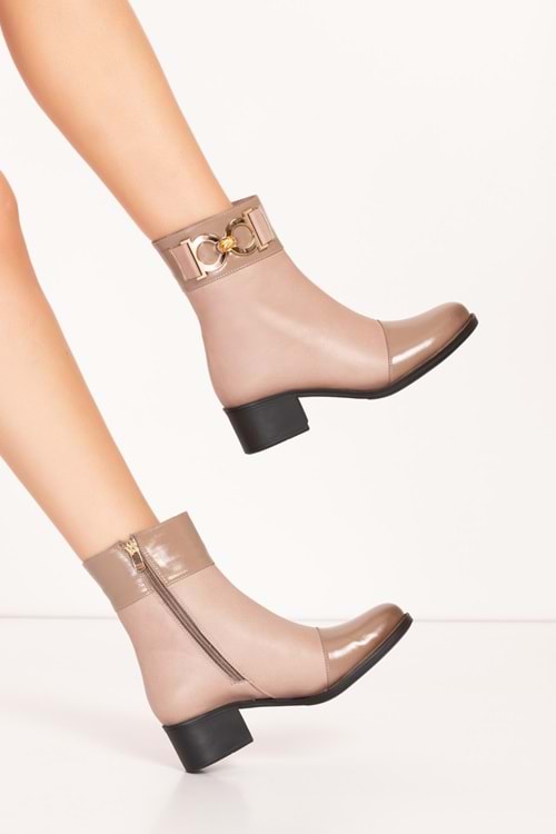 Gondol Kadın Hakiki Deri Kısa Topuklu Klasik Bot anl.2913 - vizon rugan - 36