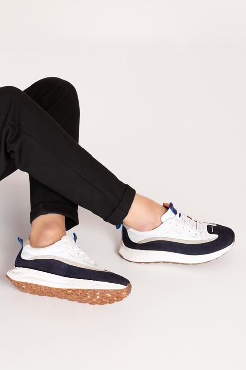 Gondol Içi Dışı Hakiki Deri Şık Günlük Ayakkabı ny.896 - Beyaz - Lacivert - 39