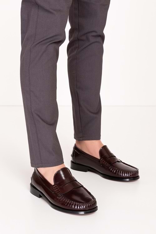 Gondol Erkek Hakiki Deri Kösele Loafer Ayakkabı ny.005 - Bordo Rugan - 45