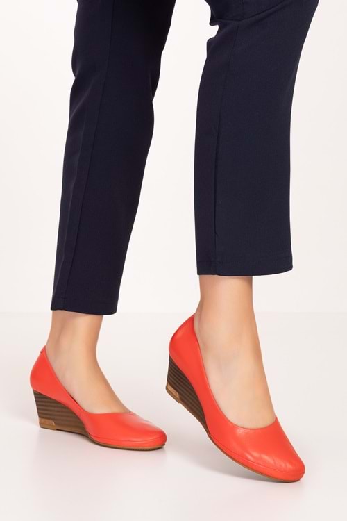 Gondol Hakiki Deri Dolgu Topuklu Günlük Ayakkabı alpx.350 - kırmızı - 39