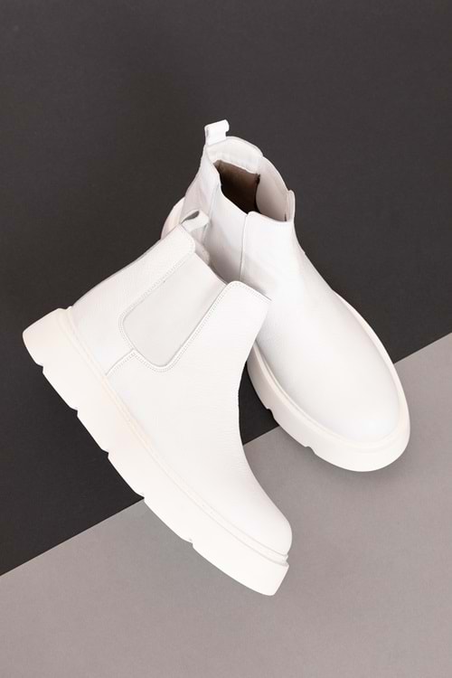 Gondol Erkek Hakiki Deri Hafif Eva Taban Yanları Lastikli Bot src.7004 - Beyaz - 40