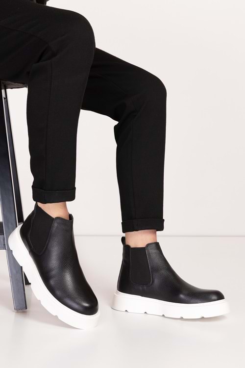 Gondol Erkek Hakiki Deri Hafif Eva Taban Yanları Lastikli Bot src.7004 - Siyah - 40