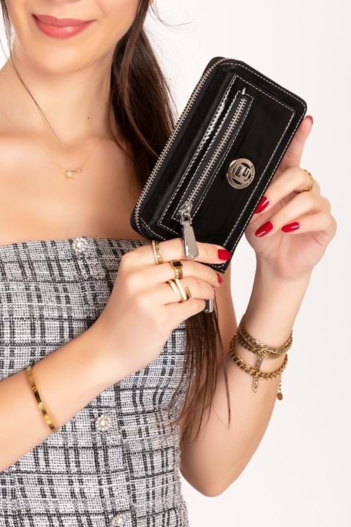 Gondol Çok Gözlü Kullanışlı Şık Cüzdan gp.1120 - Siyah Kumaş - TEK EBAT