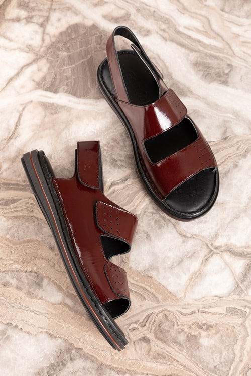 Gondol Hakiki Deri Anatomik Taban Hac Umre Erkek Sandalet kml.1222 - Bordo Rugan - 40