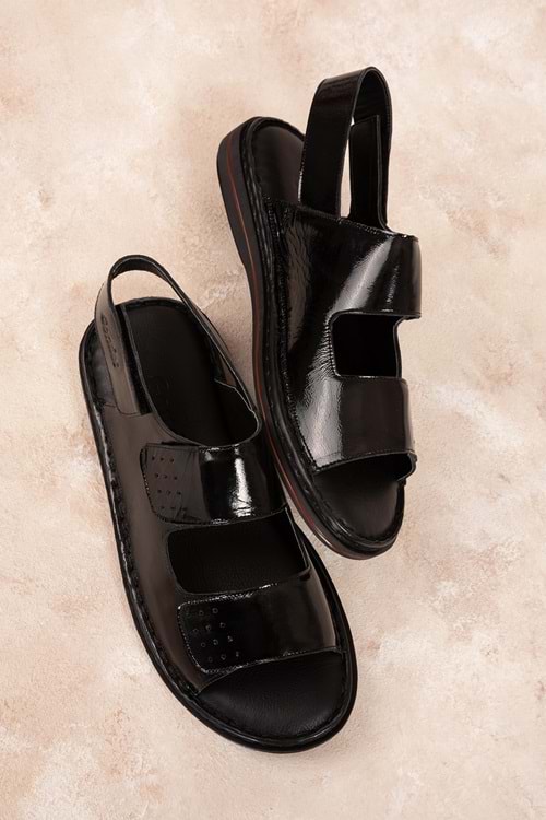 Gondol Hakiki Deri Anatomik Taban Hac Umre Erkek Sandalet kml.1222 - siyah rugan - 47