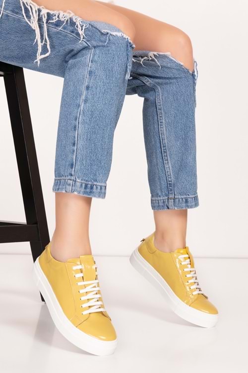 Gondol Hakiki Deri Anatomik Taban Spor Ayakkabı alsx.1352 - Sarı Rugan - 36