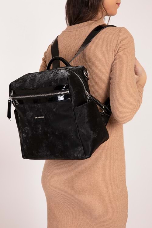 Gondol Kadın Sırt ve El Çantası gp.1492 - Siyah Kumaş - TEK EBAT